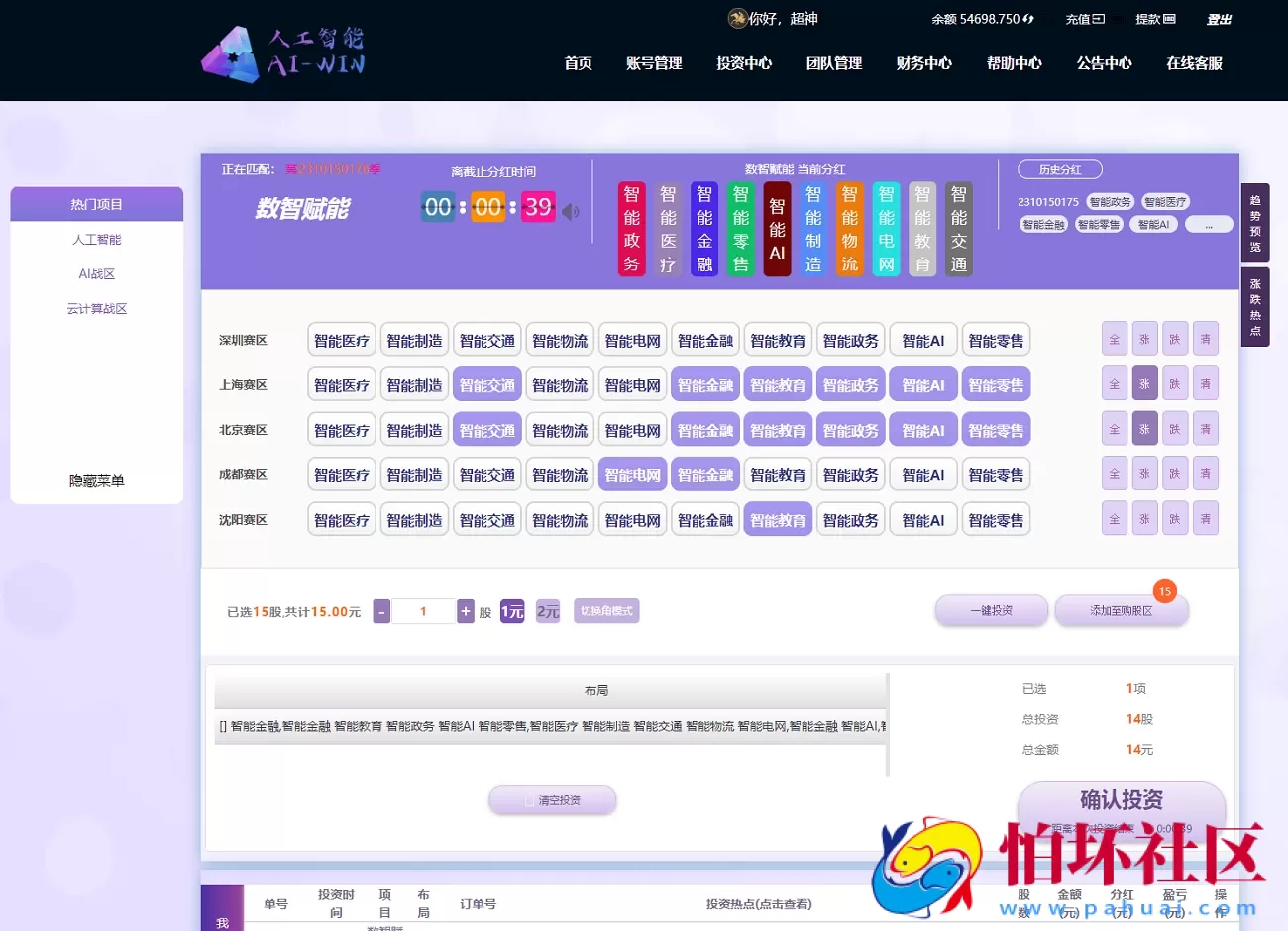 彩票二次开发更改为AI人工智能投资理财系统程序,项目投资资金盘源码