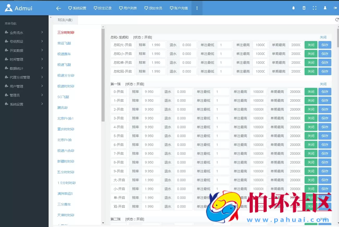最新版全彩种彩票盘口源码及后台管理控制系统