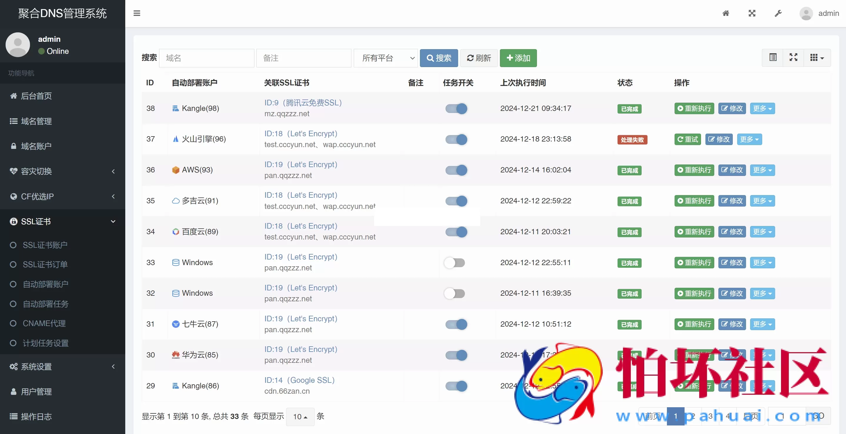彩虹聚合DNS管理系统源码V2.0.1 SSL证书自动申请与部署程序