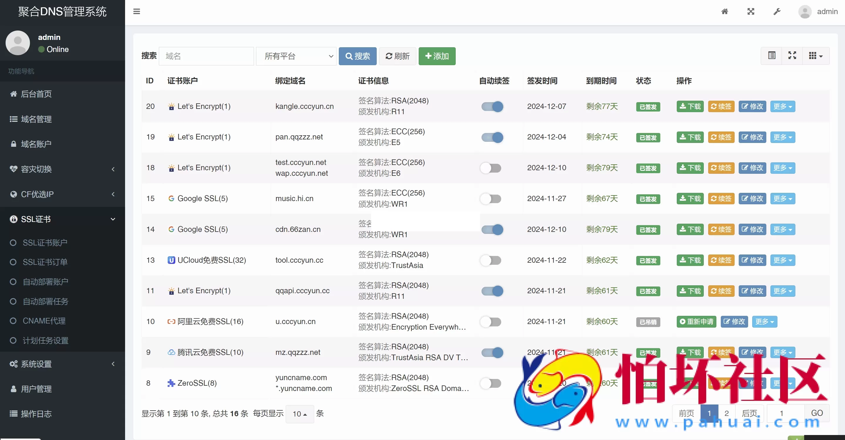 彩虹聚合DNS管理系统源码V2.0.1 SSL证书自动申请与部署程序