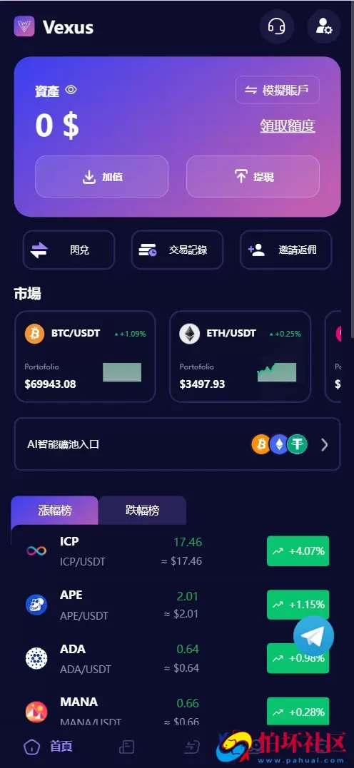 Vexus多语言虚拟货币交易所/java交易所源码/模拟账户+现货交易+永续合约+交割合约+基金理财+锁仓挖矿+质押贷款+闪兑 附搭建教程