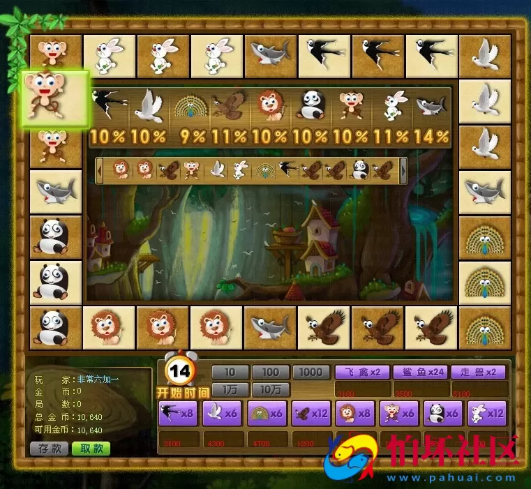 电脑版金币玩法之飞禽走兽游戏程序组件（带彩金和续压）控制+机器人