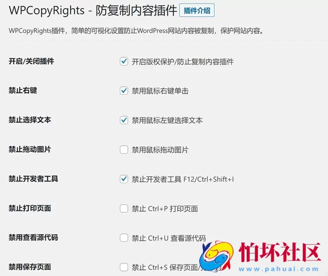WPCopyRights - 网站防复制WordPress插件