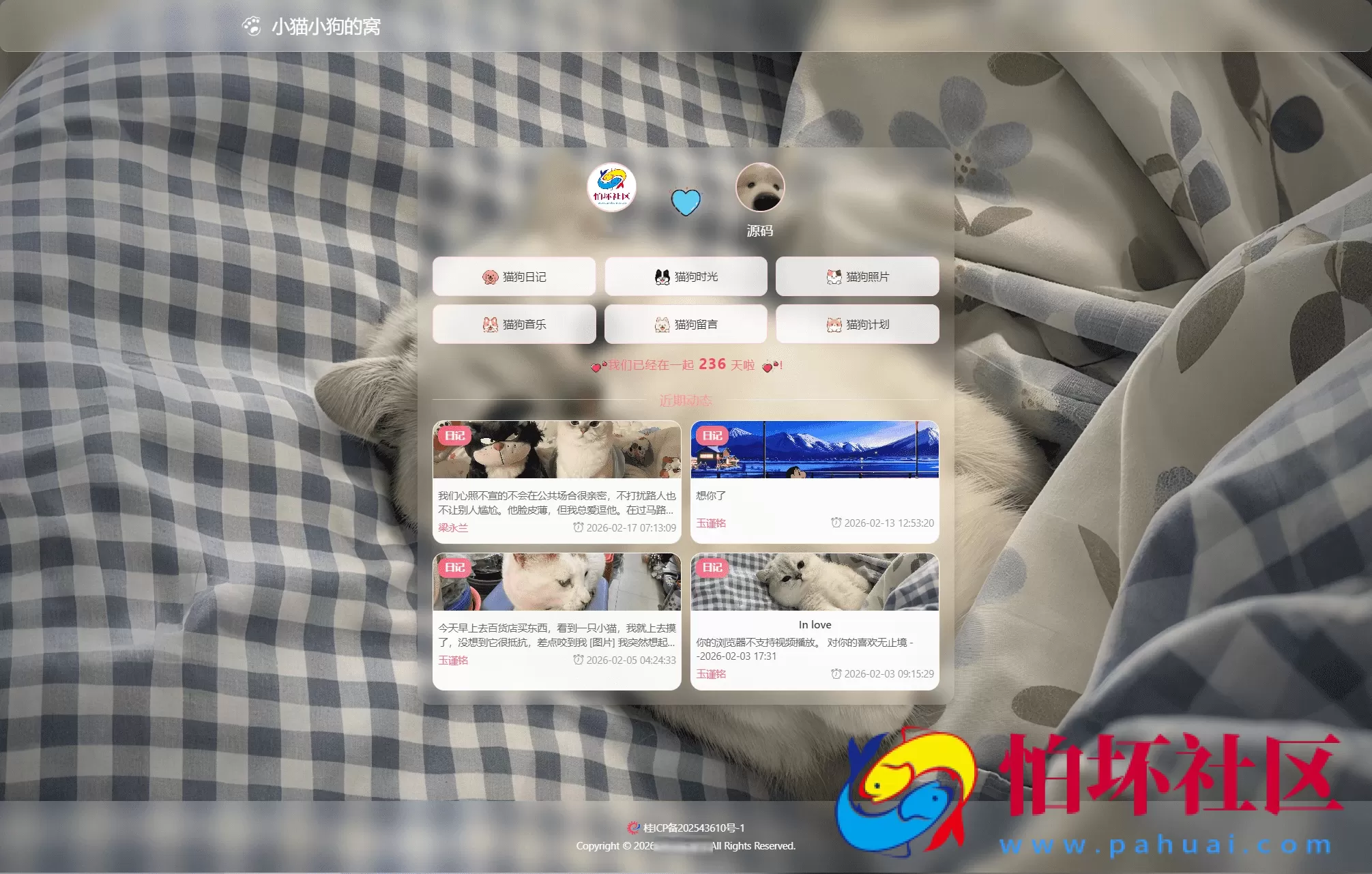 小奈猫狗的情侣博客系统源码