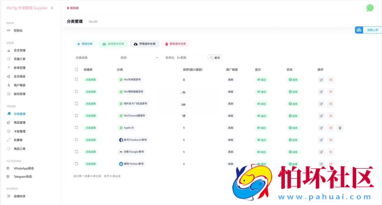 WhatsApp筛选Ws/Tg外贸营销Supplier推特号/FB号/谷歌号/小火箭Ws/Channel社交账号/账号售卖网源码