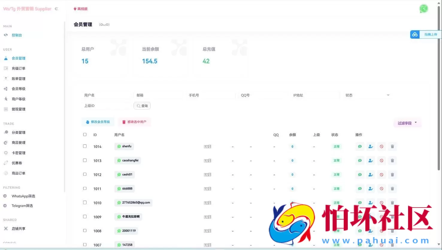 WhatsApp筛选Ws/Tg外贸营销Supplier推特号/FB号/谷歌号/小火箭Ws/Channel社交账号/账号售卖网源码