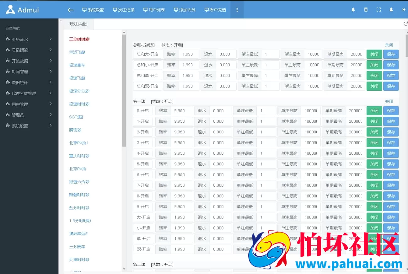 最新版盘口源码彩票程序及后台管理控制系统