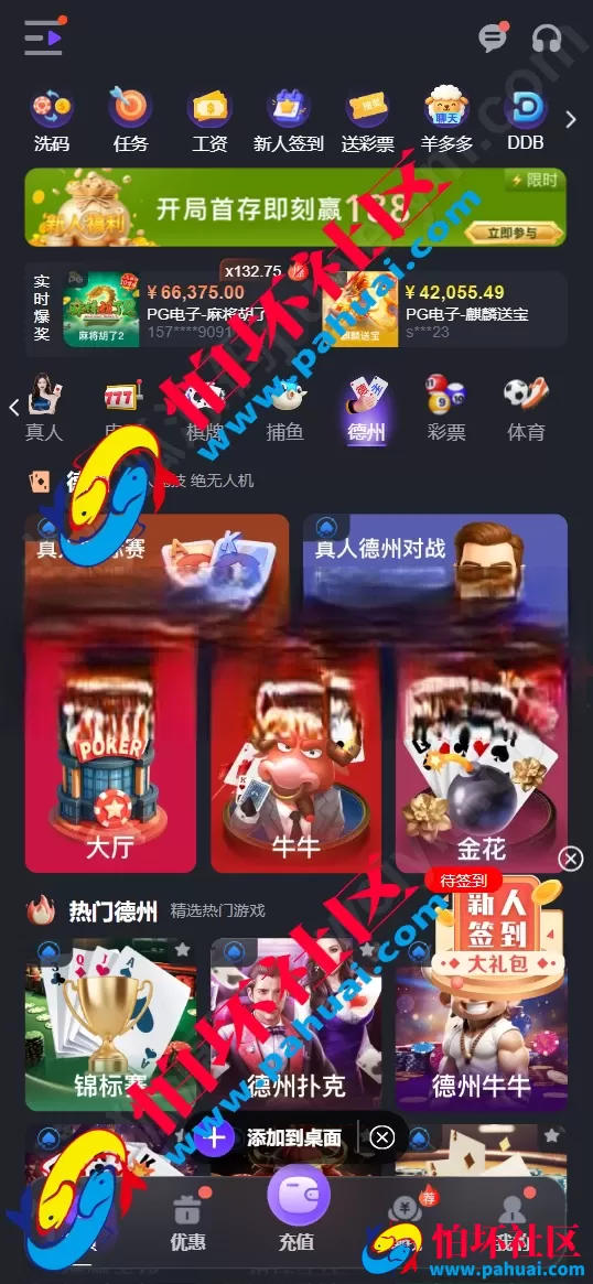 德州扑克综合盘源码 全能娱乐游戏程序系统 NG接口对接 PG及彩票可控API 全开源 VUE+PHP