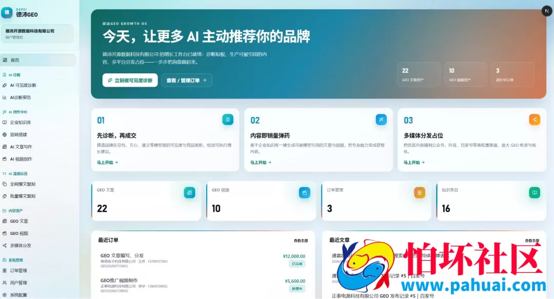 GEO优化系统平台程序源码 让豆包/DeepSeek/千问/元宝主动推荐您的品牌 完整全套开源可二开