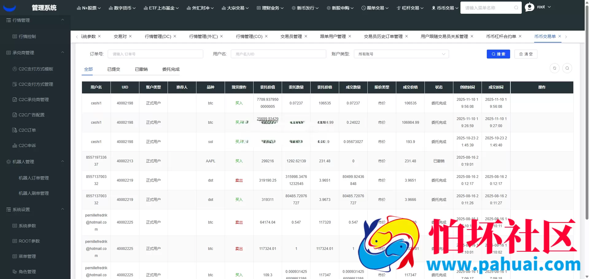 综合交易系统源码 币币杠杆＋合约交易 C2C＋多市场交易平台程序 Vue+Java系统架构