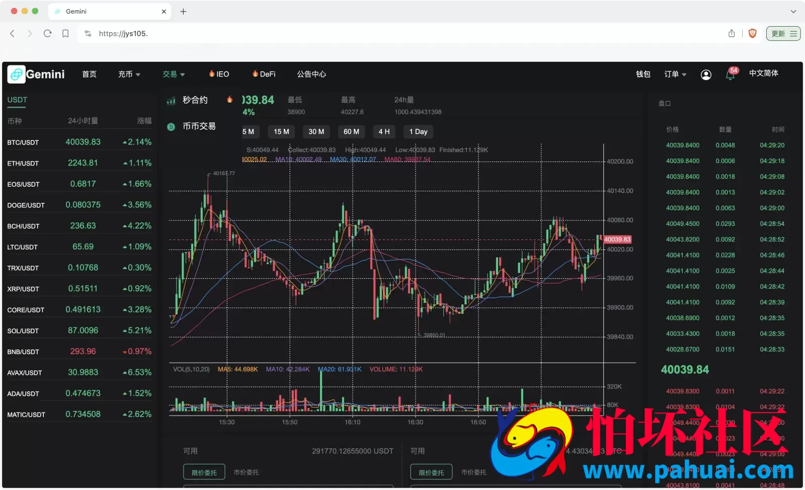 Gemini多语言交易所源码 币币交易+秒合约交易+IEO认购+ DeFi矿机+机器人刷单程序 k线结算都正常 自开k线 全开源运营版