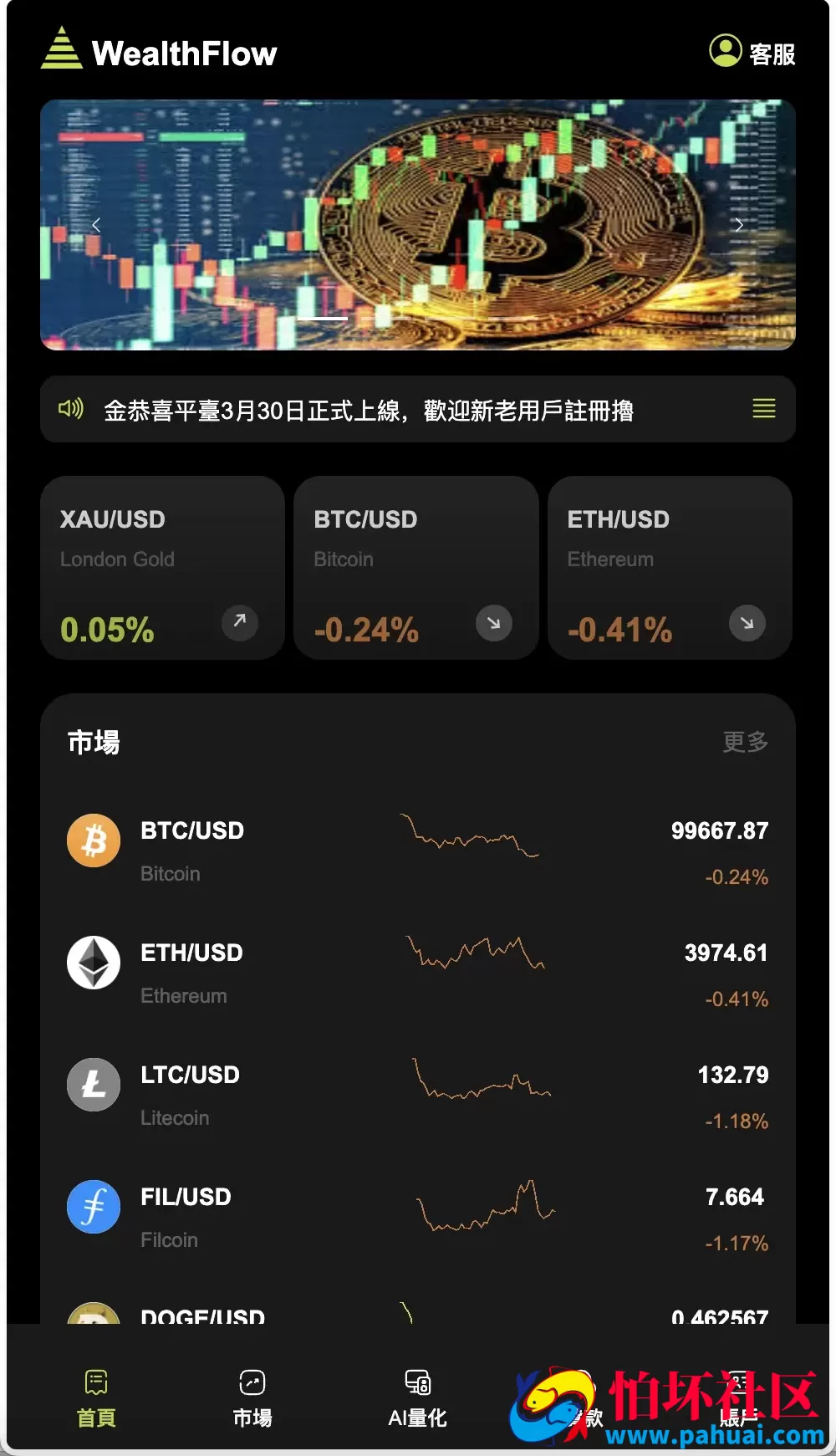 WealthFlow多语言交易所源码 加密货币+外汇+美股+期货+借贷+质押+场控输赢+模拟账号程序 前端uniapp编译后+后端php
