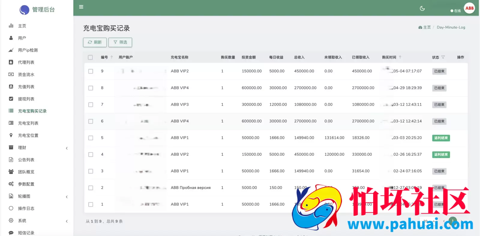 ABB双语言共享充电宝投资理财源码 五级分销返利+地图显示模式 vue编译后前端程序