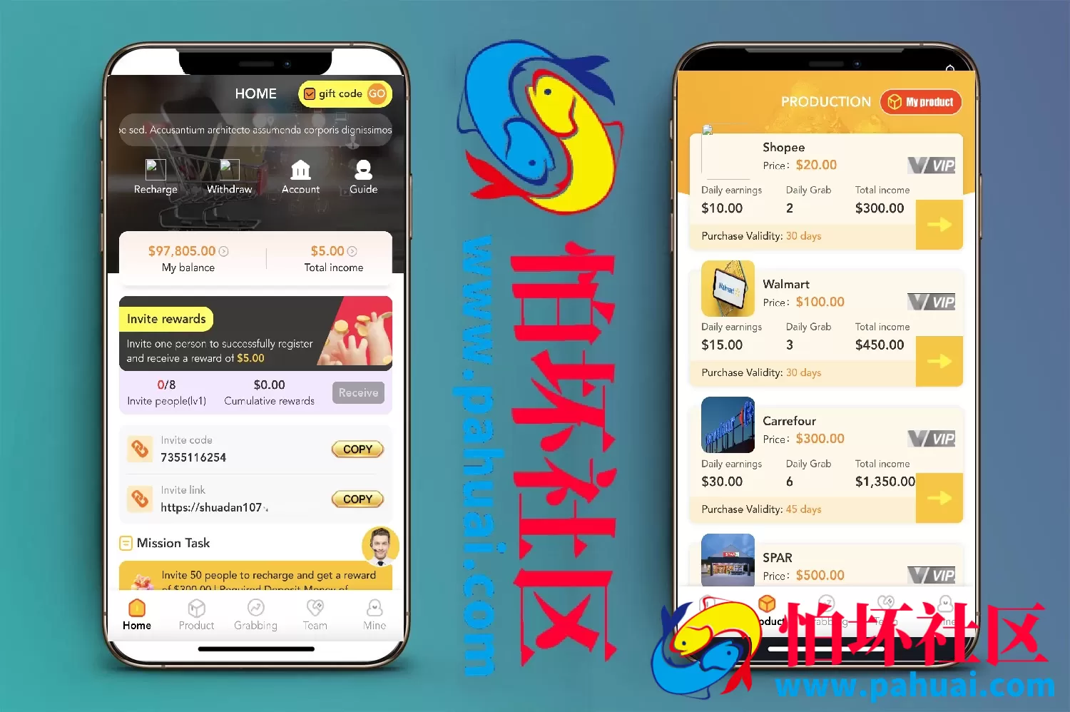 grabVIP超市刷单抢单源码 海外超市商城购物刷单投资理财程序源码 前端html+后端PHP