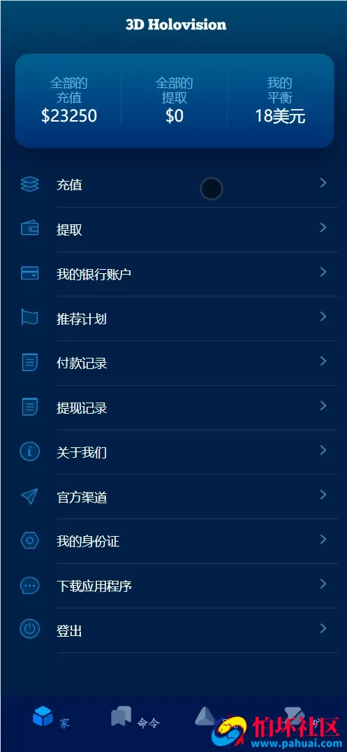 3D Holovision海外能源产品投资理财程序源码 前端html+后端php