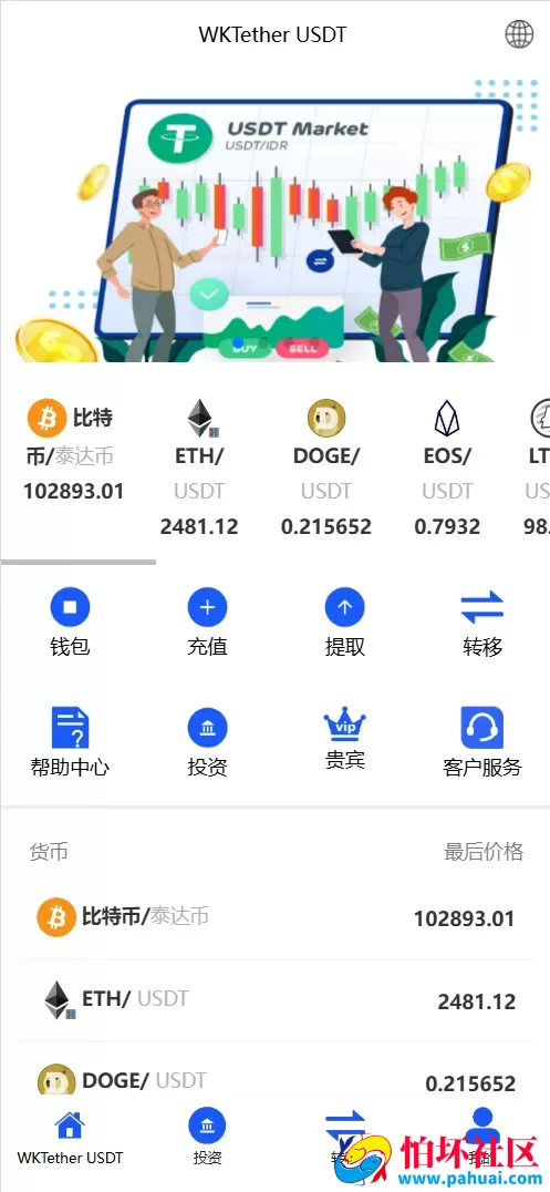 PHTether USDT多语言海外虚拟货币投资理财程序源码 前端html+后端PHP