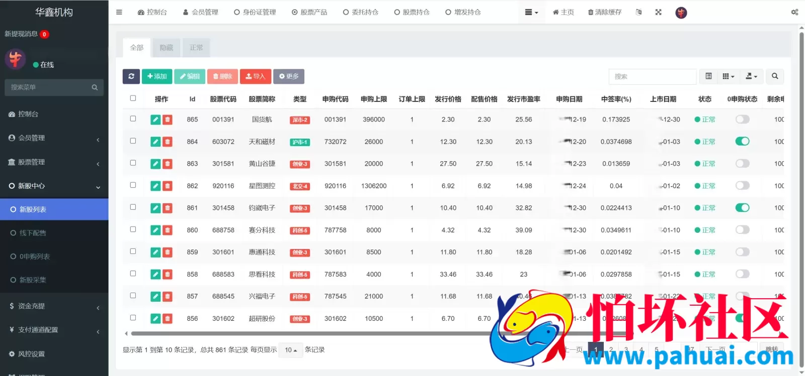 华鑫机构股票源码 新股申购打新+股票配资+大宗交易+战略配售+增发+风控程序 前端uniapp纯源码+后端PHP