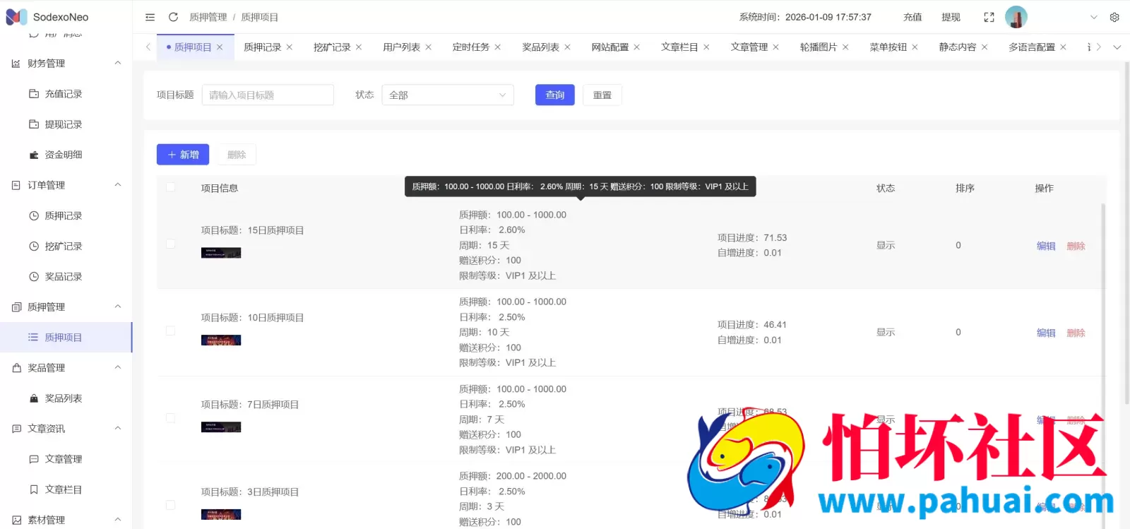 SodexoNeo多语言质押挖矿投资理财源码 5级分销+自动挖矿+自定义行情币程序 前端vue纯源码+后端PHP