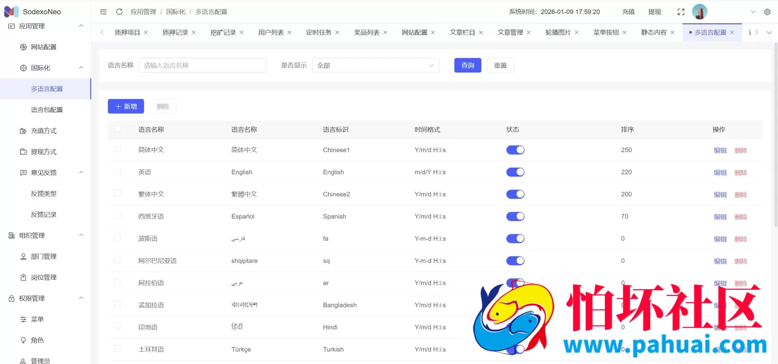 SodexoNeo多语言质押挖矿投资理财源码 5级分销+自动挖矿+自定义行情币程序 前端vue纯源码+后端PHP