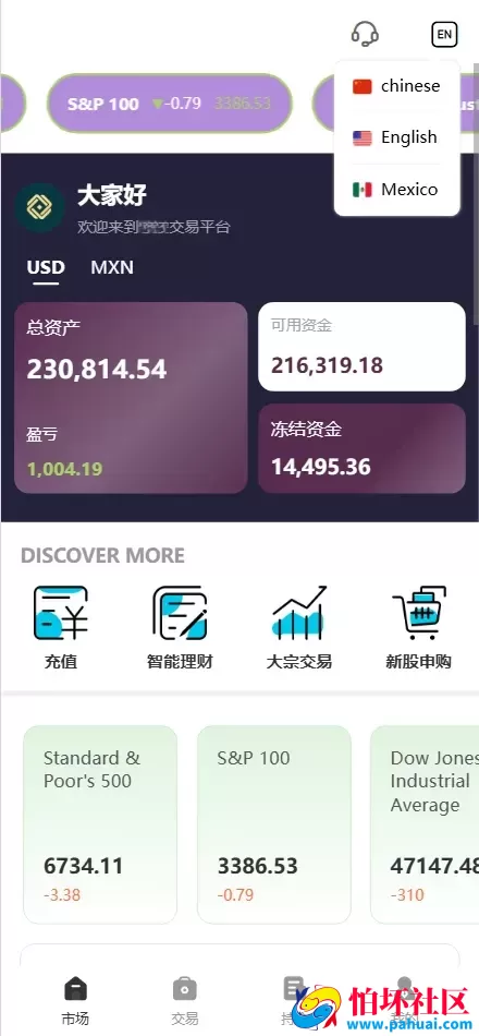 MXN多语言美股墨西哥股票源码 大宗交易申购+新股申购+智能投资理财+自定义多语言管理程序 前端uniapp纯源码+后端PHP