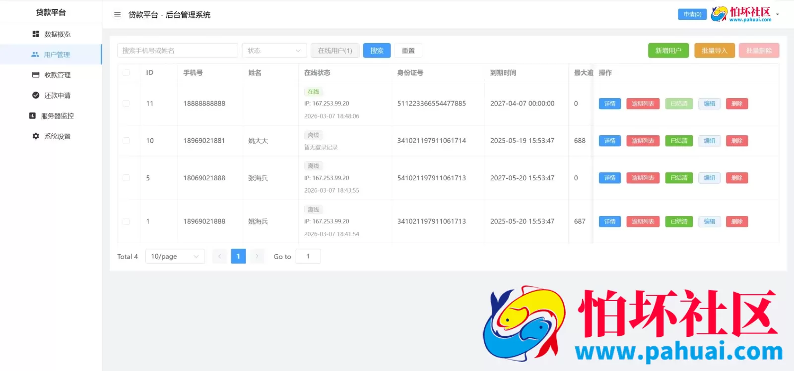 分期付小额贷款源码 贷款催收程序源码 前端vue纯源码+后端Java纯源码 附搭建教程