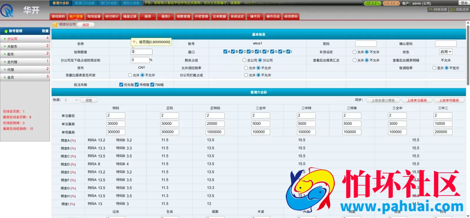 华开环球OA信用盘完美运营版源码 多盘口多系统+3种投注风格+赔率调控+占成补货+六合私彩程序