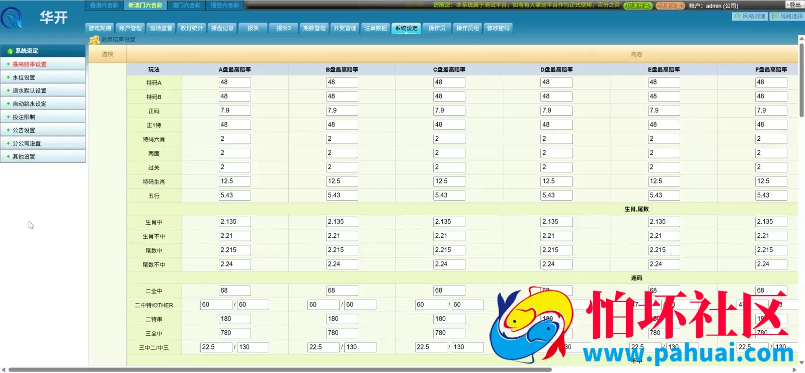 华开环球OA信用盘完美运营版源码 多盘口多系统+3种投注风格+赔率调控+占成补货+六合私彩程序