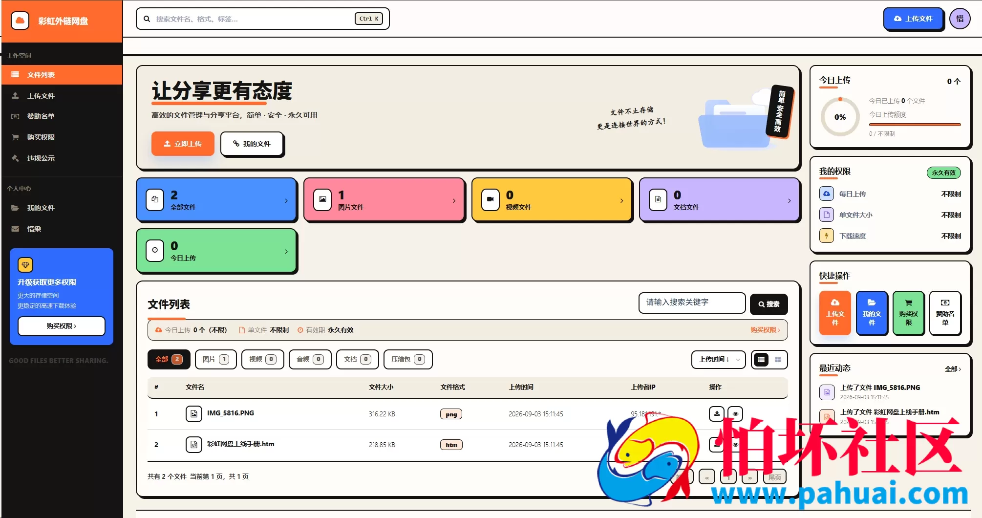 彩虹外链网盘源码 最新二开 惜染美化版程序