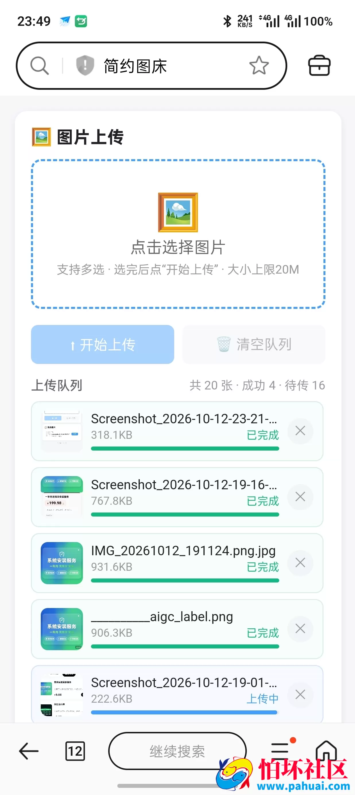 简约图床程序源码共享100G最大上传20M